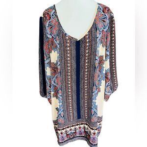 Gibson Latimer paisley with a border print shift style v neck dress M.